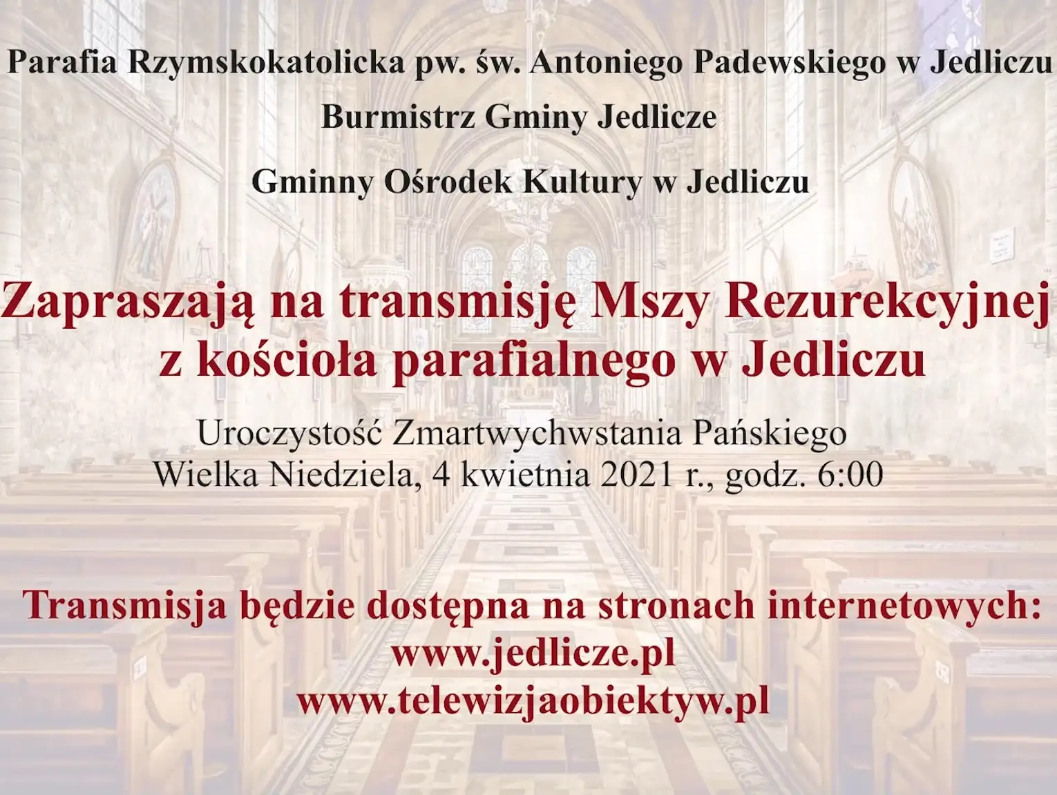 Zaproszenie Na Transmisję Mszy Rezurekcyjnej Z Kościoła Parafialnego W ...