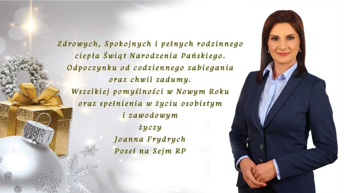 Życzenia Bożonarodzeniowe Joanny Frydrych Poseł na Sejm RP